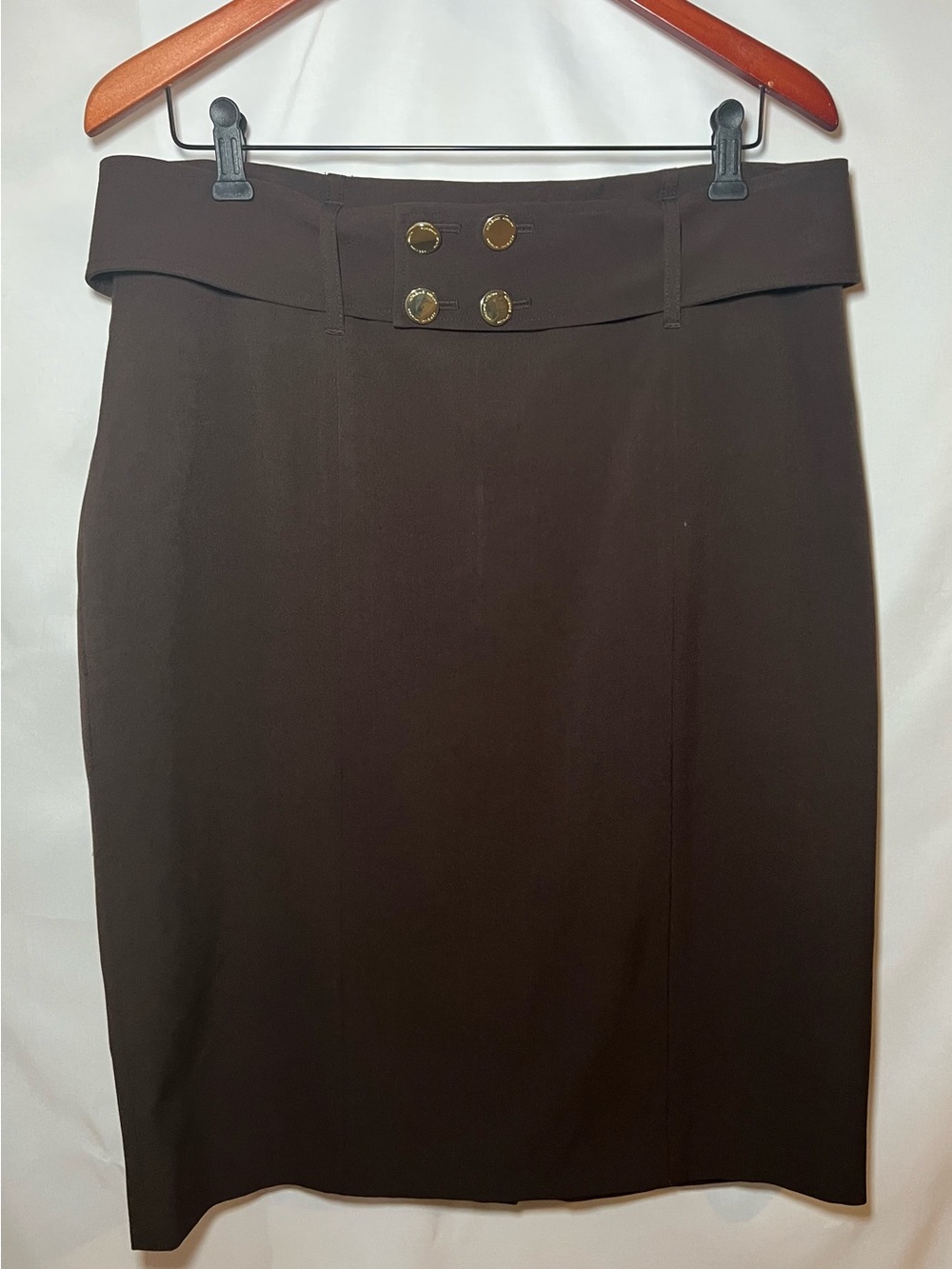 Adrienne Vittadini Dark Brown Pencil Skirt with Gold Buttons